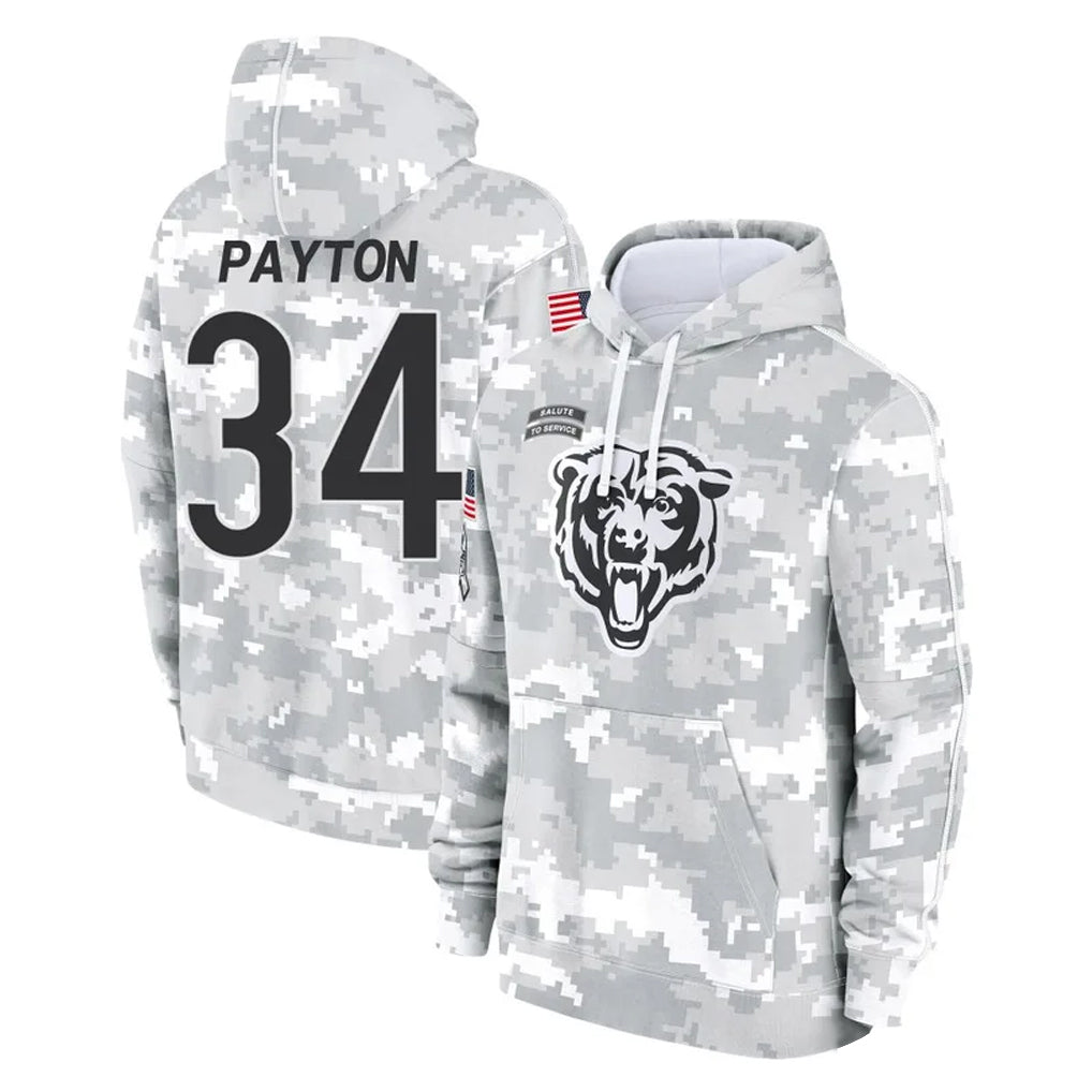 Tlead C.Bears #34 Walter Payton Player Arctic Camo Salute to Service Pullover Hoodies Limited Stitched Jerseys