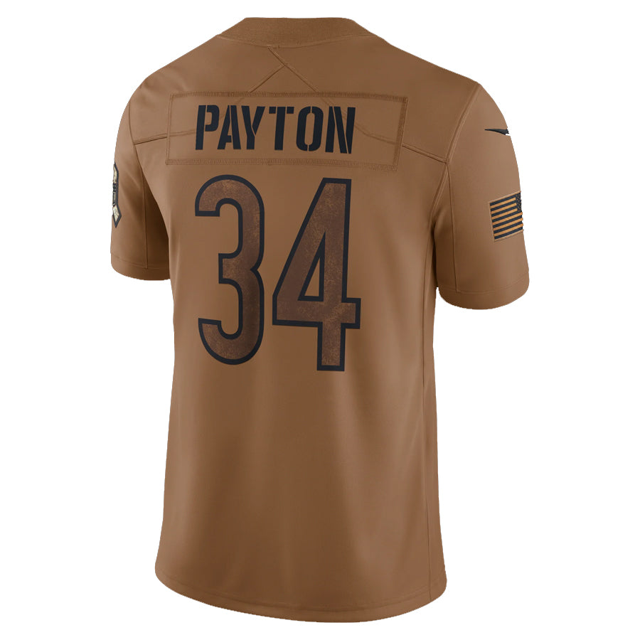 Tlead C.Bears #34 Walter Payton Player Brown Salute To Service Limited Stitched Jerseys