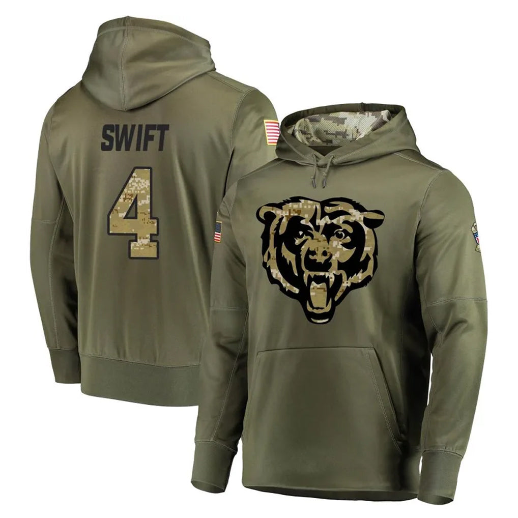 Tlead C.Bears #4 D'Andre Swift Player Olive Salute to Service Pullover Hoodies Home Game Stitched Jerseys
