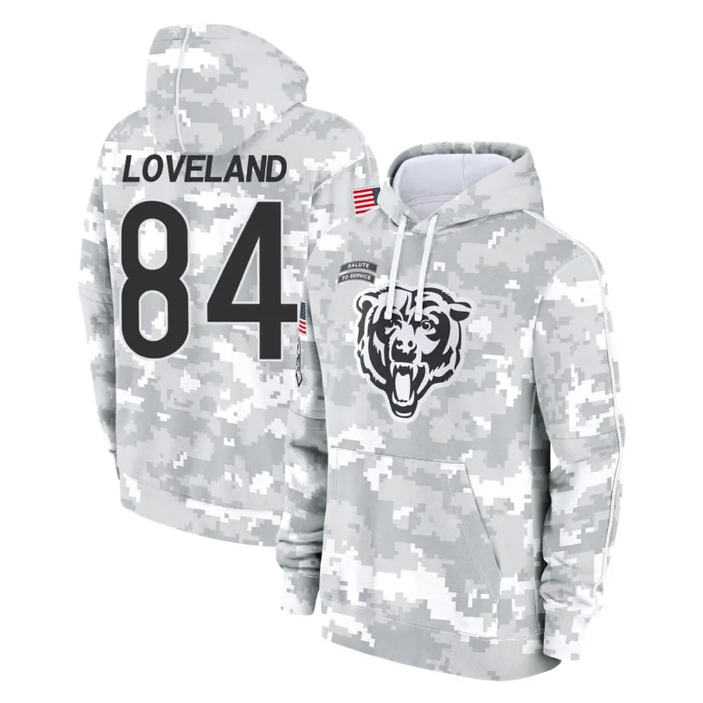 Tlead C.Bears #84 Colston Loveland Player Arctic Camo Salute to Service Pullover Hoodies Limited Stitched Jerseys