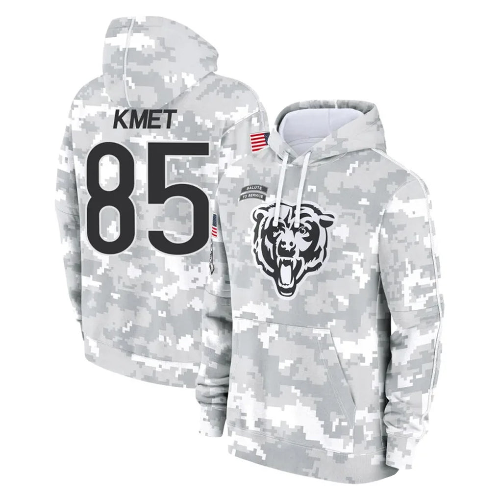 Tlead C.Bears #85 Cole Kmet Player Arctic Camo Salute to Service Pullover Hoodies Limited Stitched Jerseys