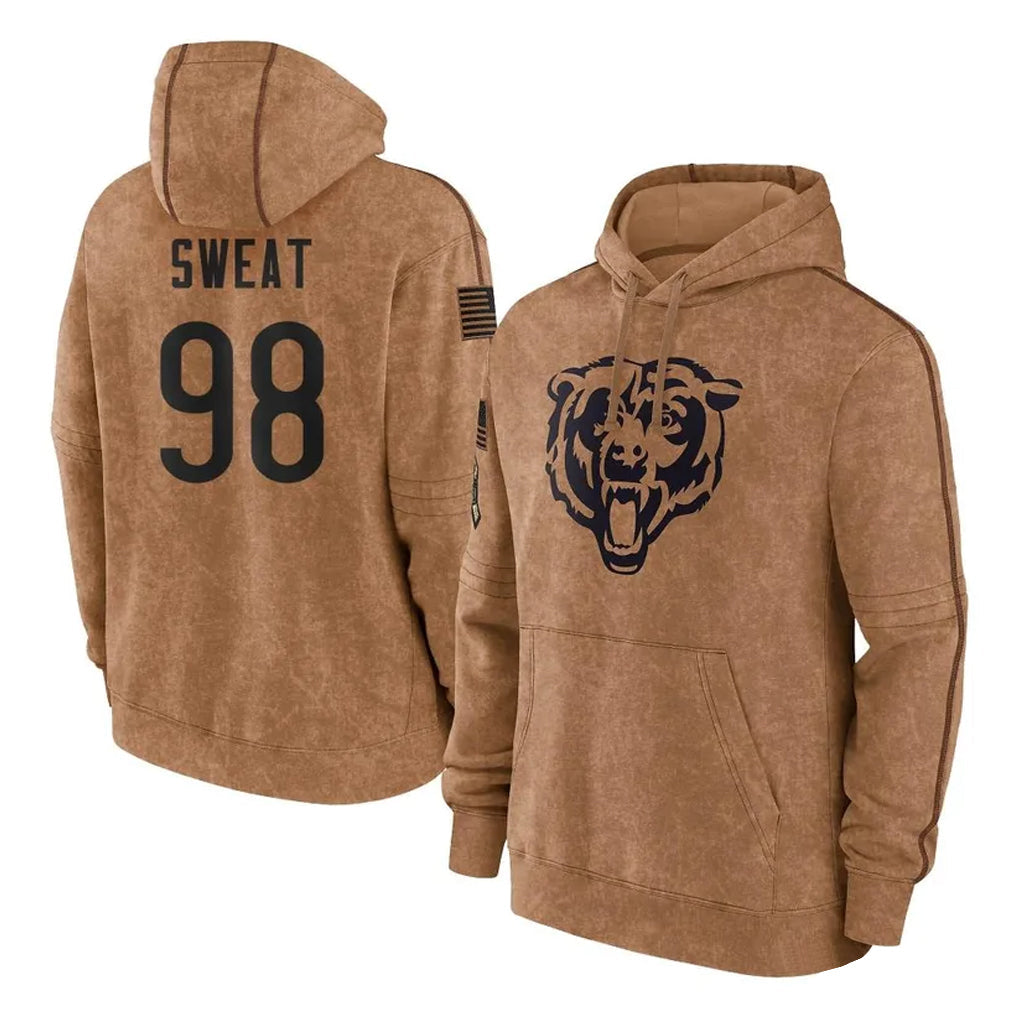 Tlead C.Bears #98 Montez Sweat Player Brown Salute to Service Pullover Hoodies Limited Stitched Jerseys
