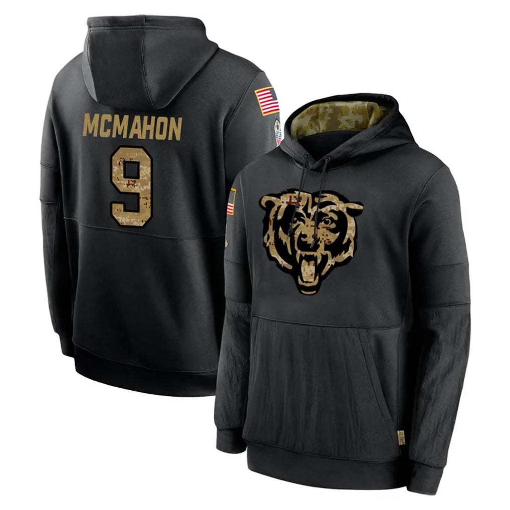 Tlead C.Bears #9 Jim McMahon Player Black Salute to Service Pullover Hoodies Limited Stitched Jerseys