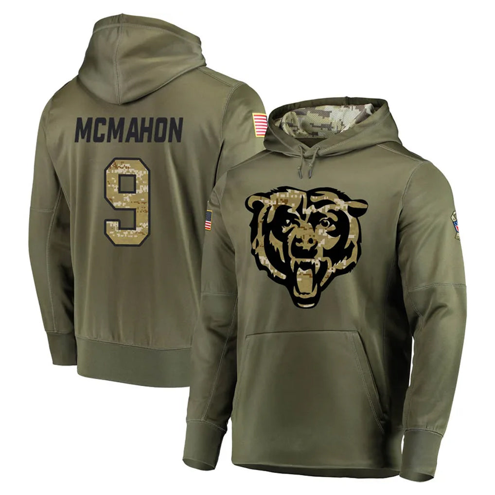 Tlead C.Bears #9 Jim McMahon Player Olive Salute to Service Pullover Hoodies Home Game Stitched Jerseys