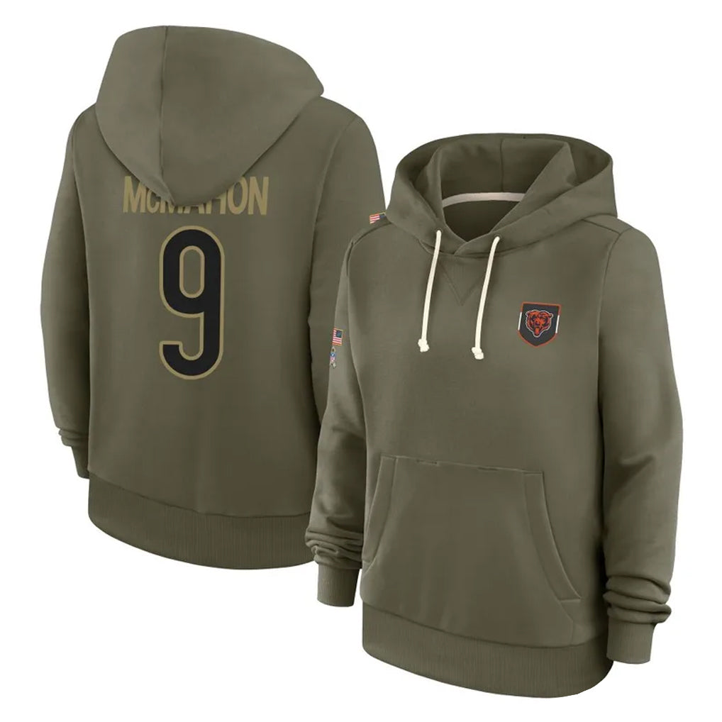 Tlead C.Bears #9 Jim McMahon Player Olive Salute to Service Pullover Hoodies Limited Stitched Jerseys