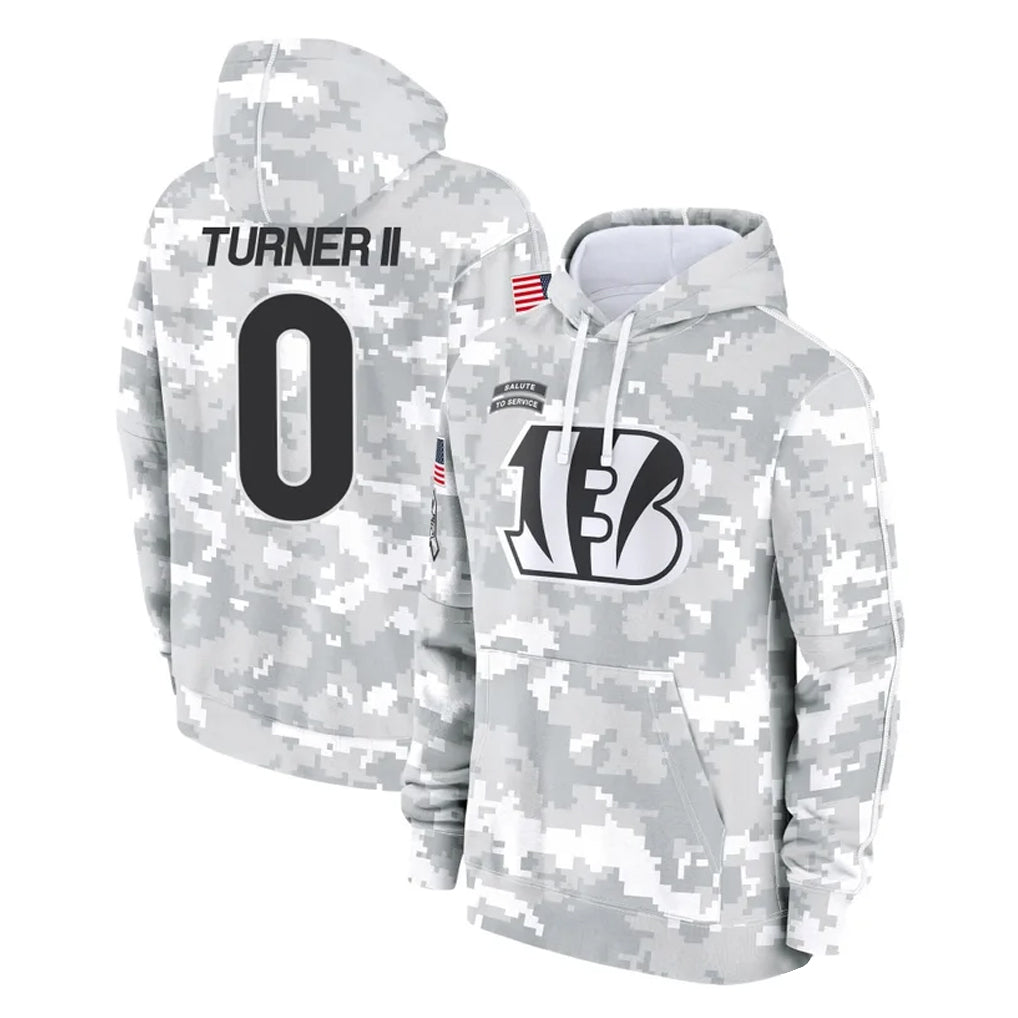 Tlead C.Bengals #0 DJ Turner II Player Arctic Camo Salute to Service Pullover Hoodie Limited Stitched Jerseys