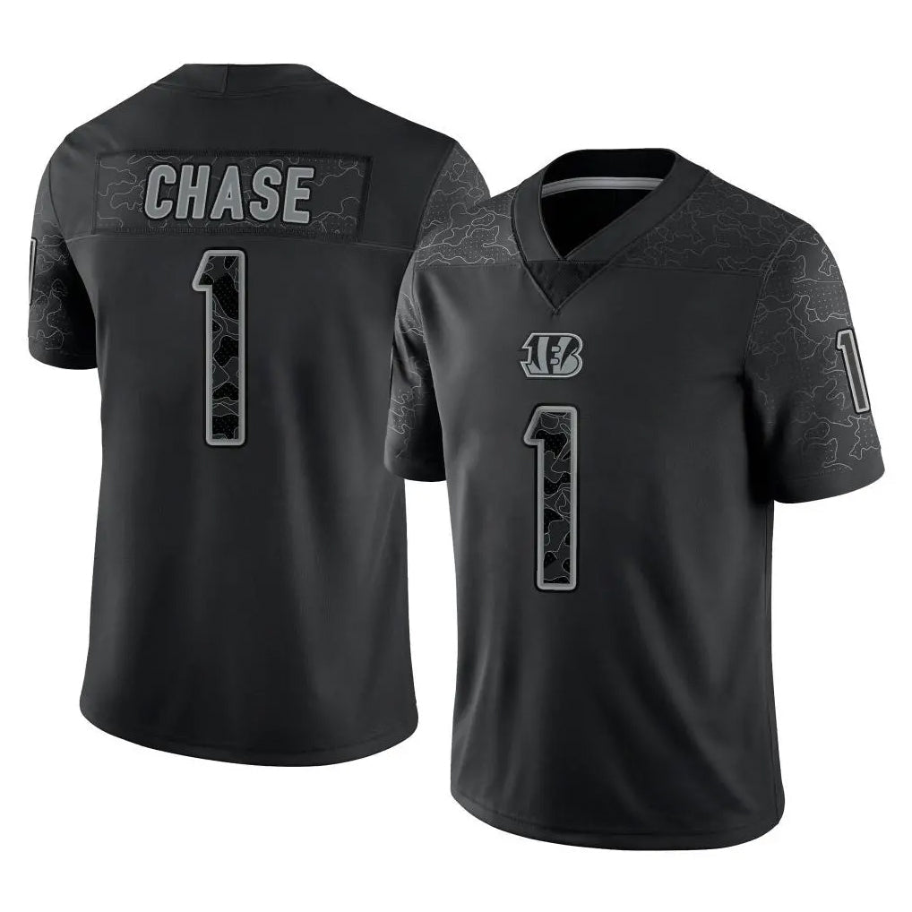 Tlead C.Bengals #1 Ja'Marr Chase Player Black Reflective Limited Game Stitched Jerseys