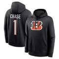 Tlead C.Bengals #1 Ja'Marr Chase Player Black Salute to Service Pullover Hoodies Game Stitched Jerseys