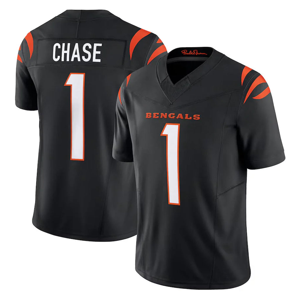 Tlead C.Bengals #1 Ja'Marr Chase Player Black Vapor F.U.S.E. Limited Home Game Stitched Jerseys