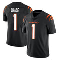 Tlead C.Bengals #1 Ja'Marr Chase Player Black Vapor Untouchable Limited Home Game Stitched Jerseys