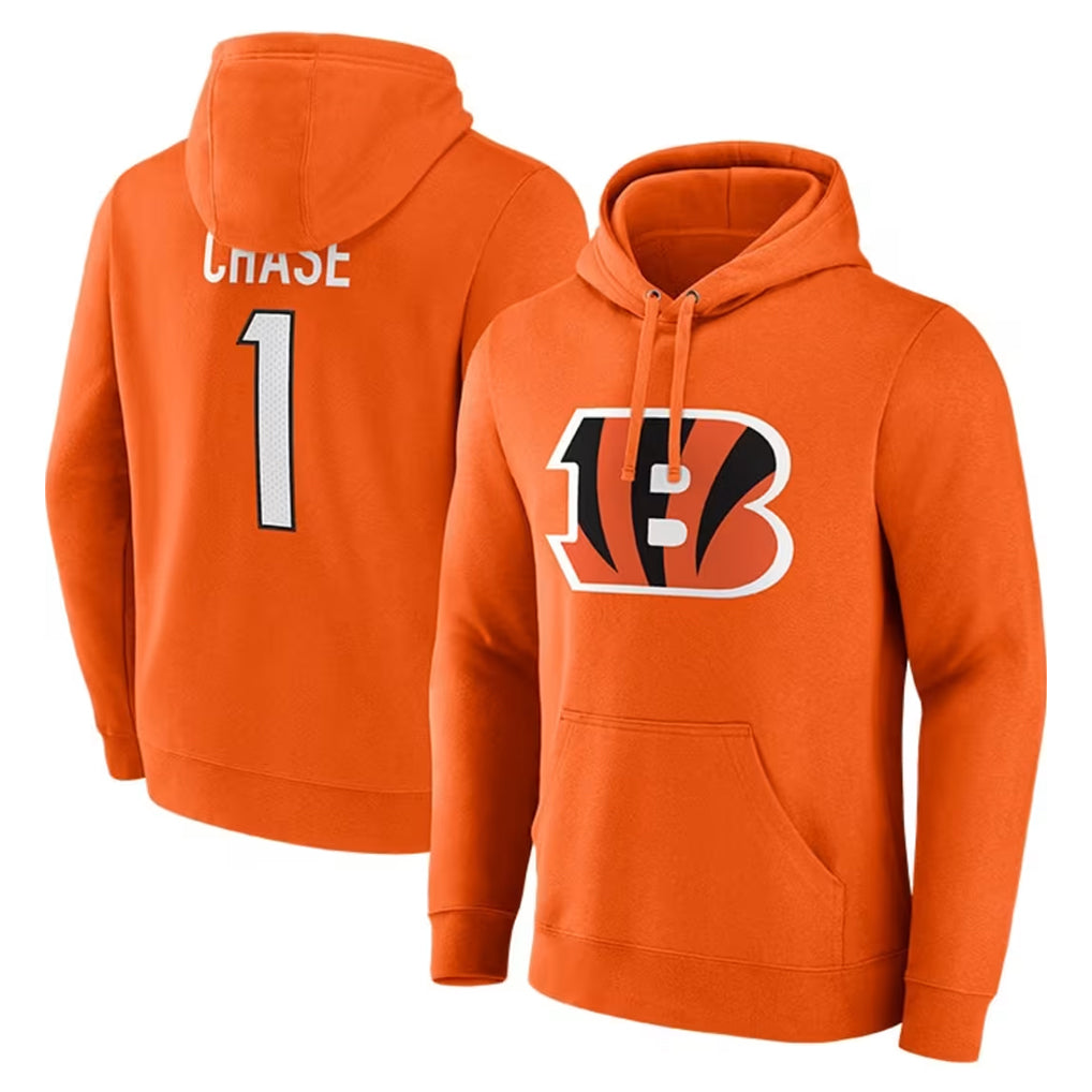 Tlead C.Bengals #1 Ja'Marr Chase Player Orange Salute to Service Pullover Hoodie Limited Stitched Jerseys