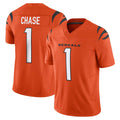 Tlead C.Bengals #1 Ja'Marr Chase Player Orange Vapor F.U.S.E. Limited Home Game Stitched Jerseys