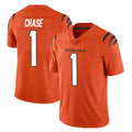 Tlead C.Bengals #1 Ja'Marr Chase Player Orange Vapor Untouchable Limited Home Game Stitched Jerseys
