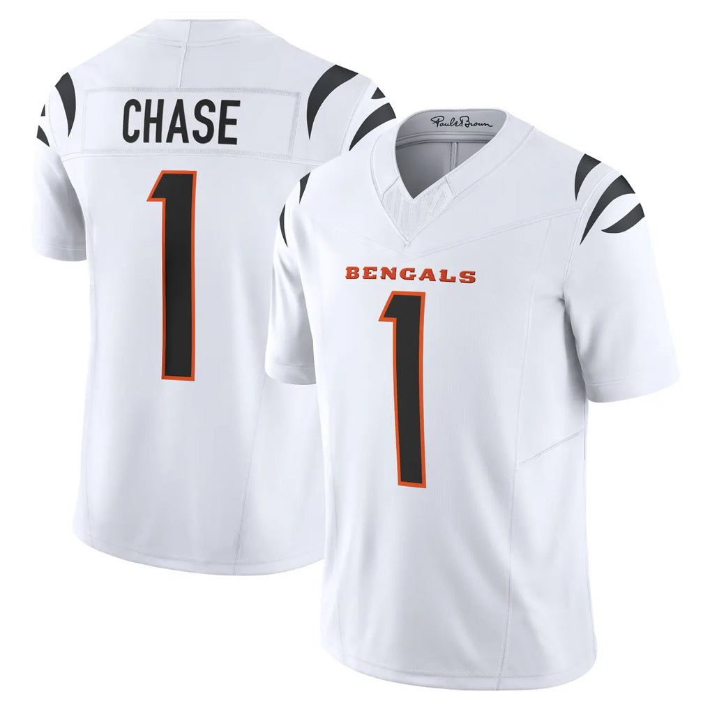 Tlead C.Bengals #1 Ja'Marr Chase Player White Vapor F.U.S.E. Limited Home Game Stitched Jerseys