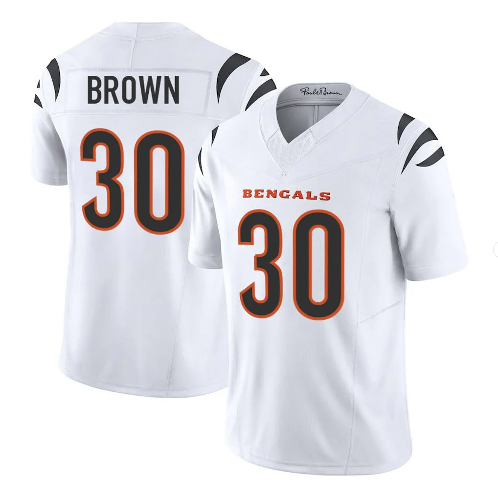 Tlead C.Bengals #30 Chase Brown Player White Vapor F.U.S.E. Limited Home Game Stitched Jerseys