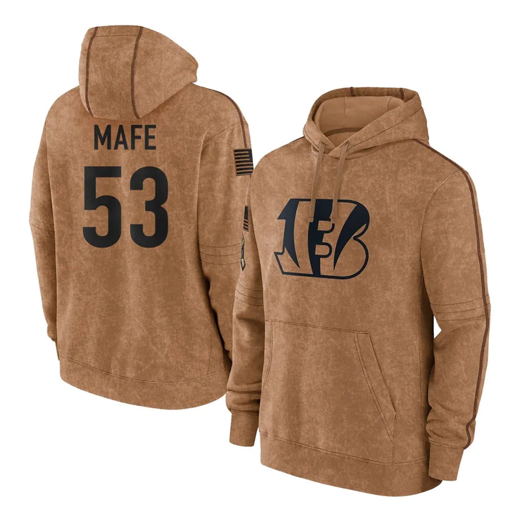 Tlead C.Bengals #53 Boye Mafe Player Brown Salute to Service Pullover Hoodie Limited Stitched Jerseys