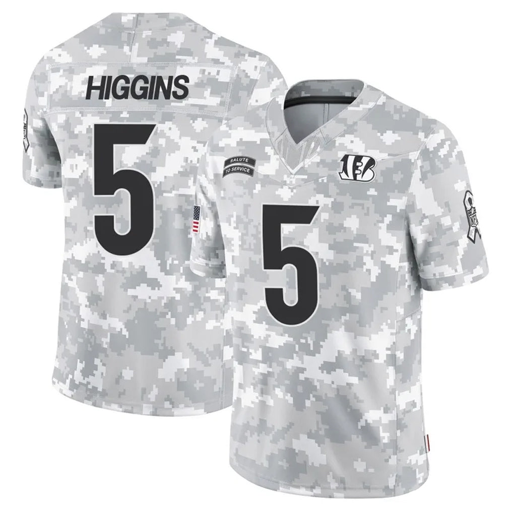 Tlead C.Bengals #5 Tee Higgins Player Arctic Camo Salute to Service Limited Stitched Jerseys