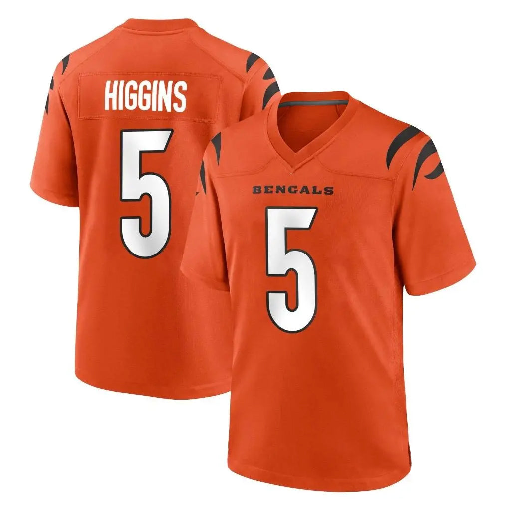 Tlead C.Bengals #5 Tee Higgins Player Orange Home Game Stitched Jerseys
