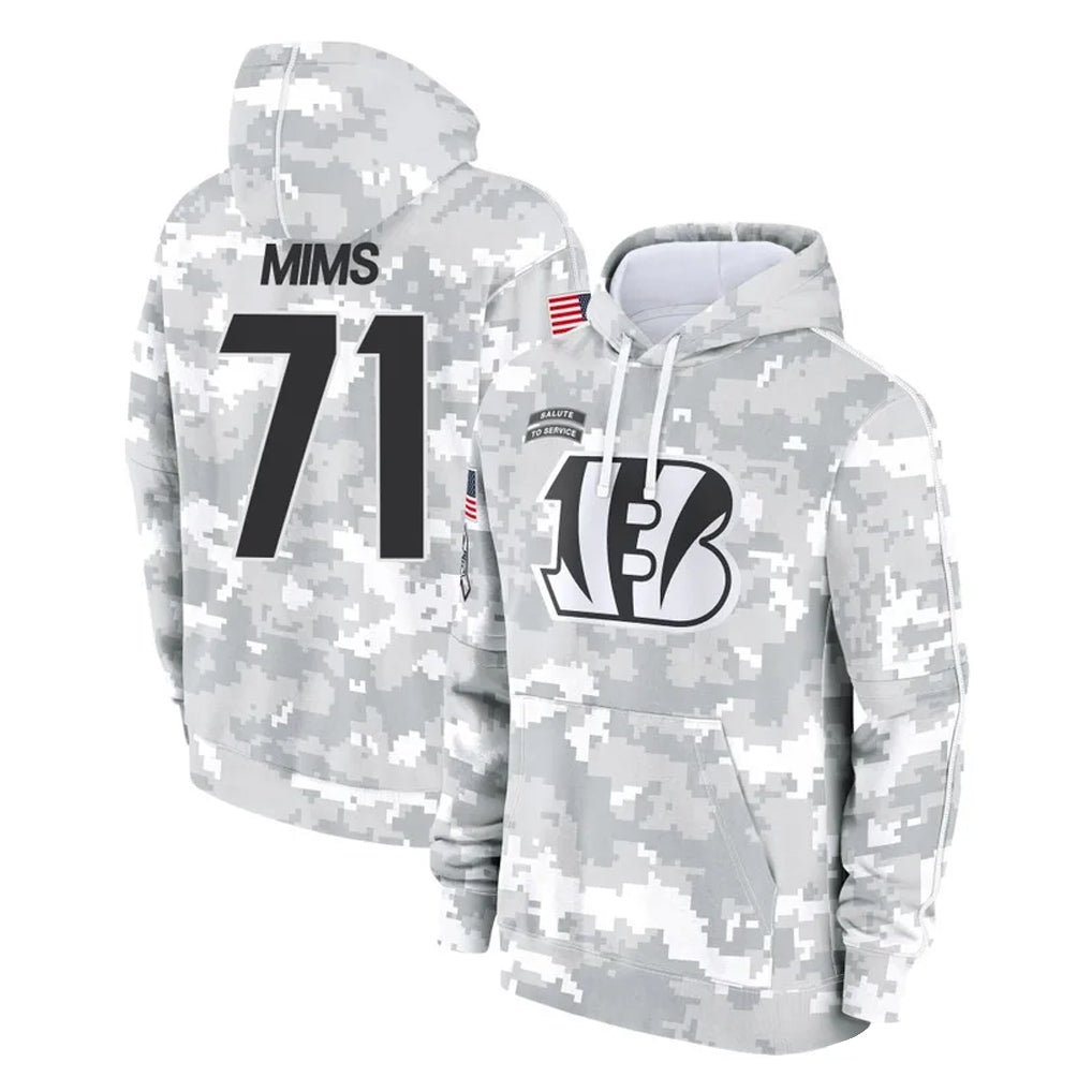 Tlead C.Bengals #71 Amarius Mims Player Arctic Camo Salute to Service Pullover Hoodie Limited Stitched Jerseys