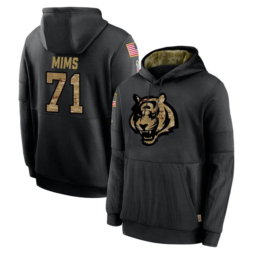 Tlead C.Bengals #71 Amarius Mims Player Black Salute to Service Pullover Hoodies Limited Stitched Jerseys