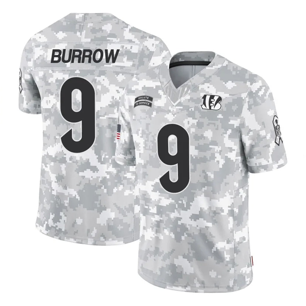 Tlead C.Bengals #9 Joe Burrow Player Arctic Camo Salute to Service Limited Stitched Jerseys