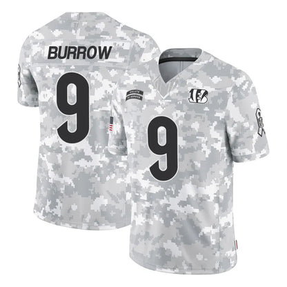 Tlead C.Bengals #9 Joe Burrow Player Arctic Camo Salute to Service Limited Stitched Jerseys