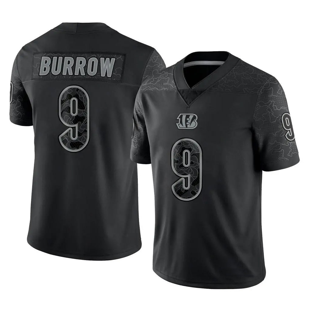 Tlead C.Bengals #9 Joe Burrow Player Black Reflective Limited Game Stitched Jerseys