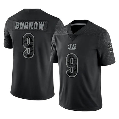 Tlead C.Bengals #9 Joe Burrow Player Black Reflective Limited Game Stitched Jerseys