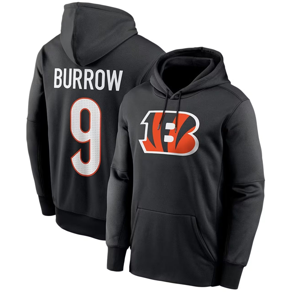Tlead C.Bengals #9 Joe Burrow Player Black Salute to Service Pullover Hoodies Game Stitched Jerseys