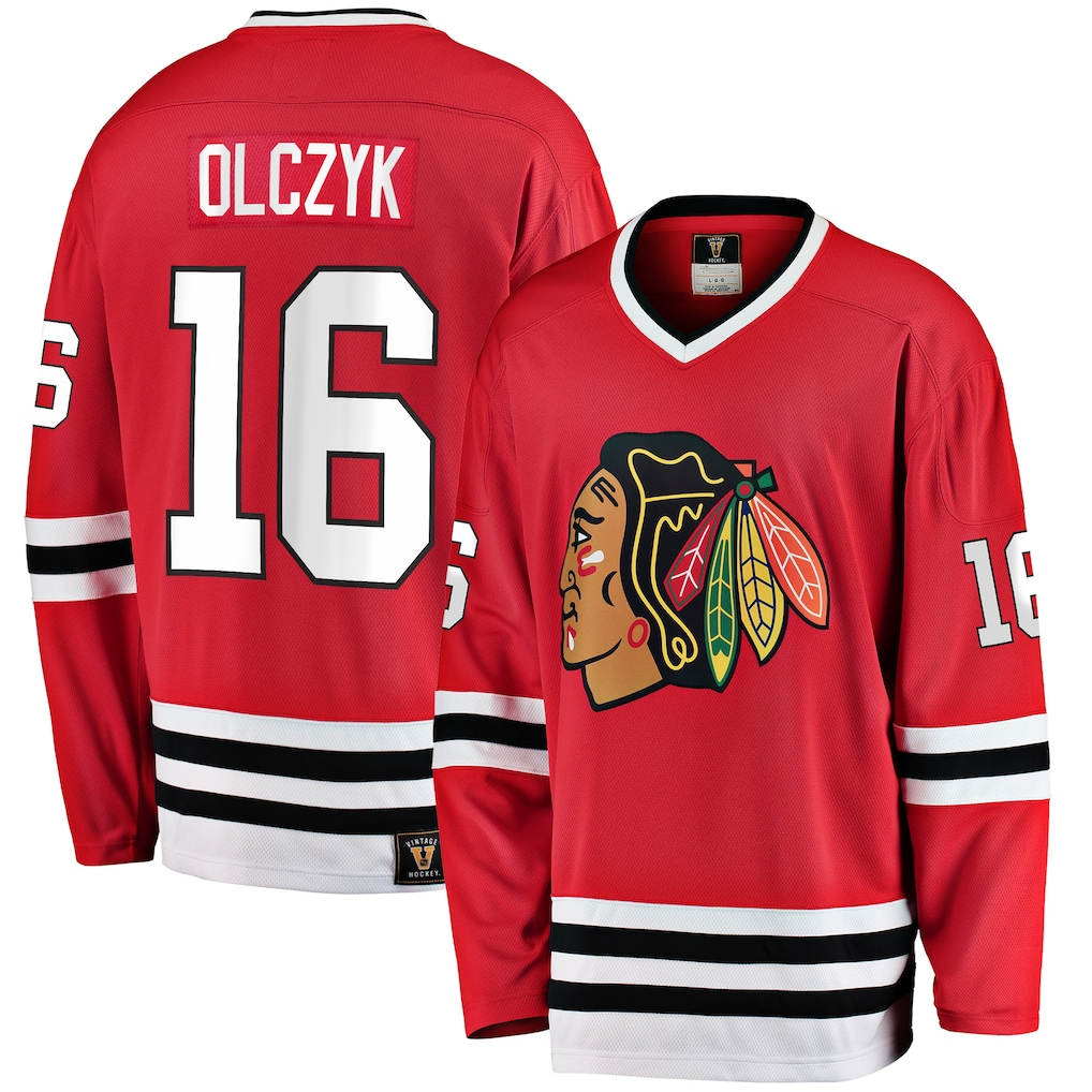 Tlead C.Blackhawks #16 Eddie Olczyk Red Premier Breakaway Retired Player Jerseys