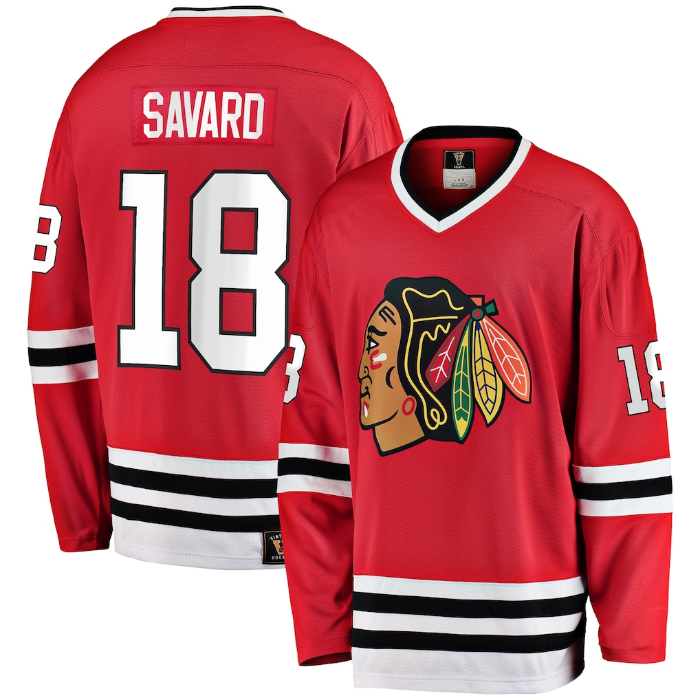 Tlead C.Blackhawks #18 Denis Savard Red Premier Breakaway Retired Player Jerseys