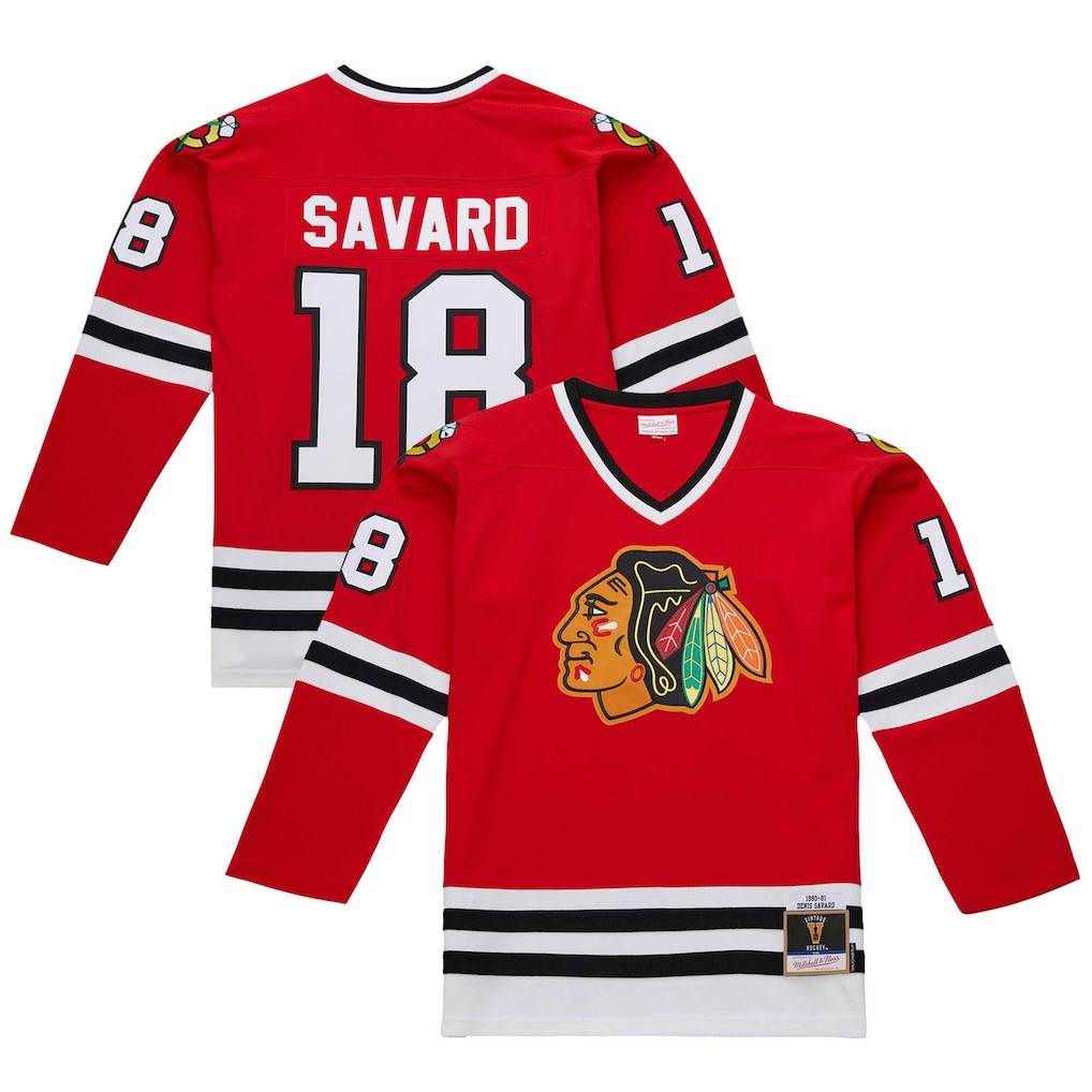 Tlead C.Blackhawks #18 Denis Savard Scarlet 1980-81 Power Play Jerseys
