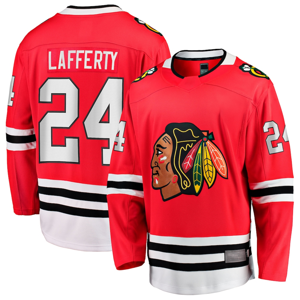 Tlead C.Blackhawks #24 Sam Lafferty  Red Home Breakaway Jerseys