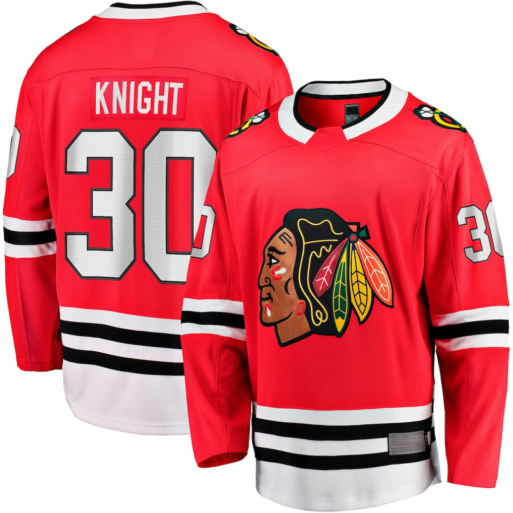 Tlead C.Blackhawks #30 Spencer Knight Red Home Breakaway Jerseys