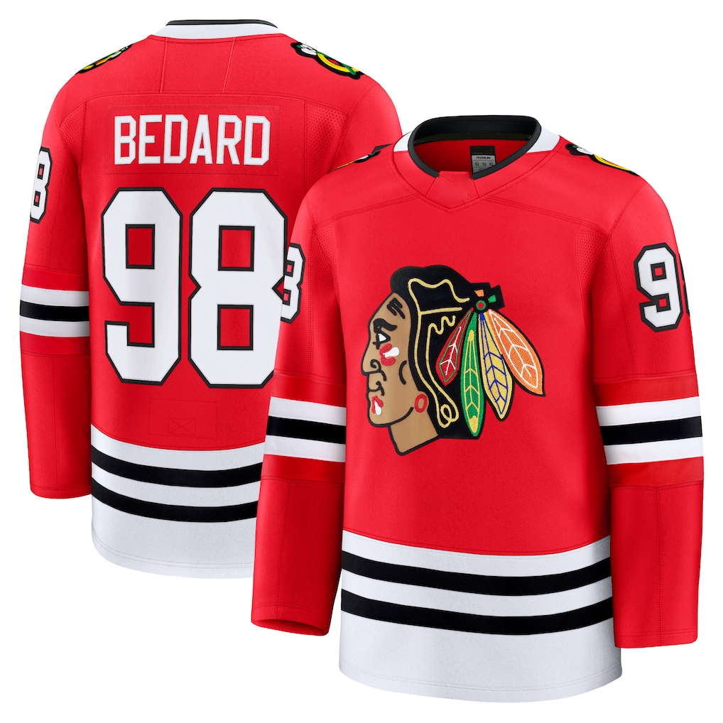Tlead C.Blackhawks #98 Connor Bedard Red Home Premium Jerseys