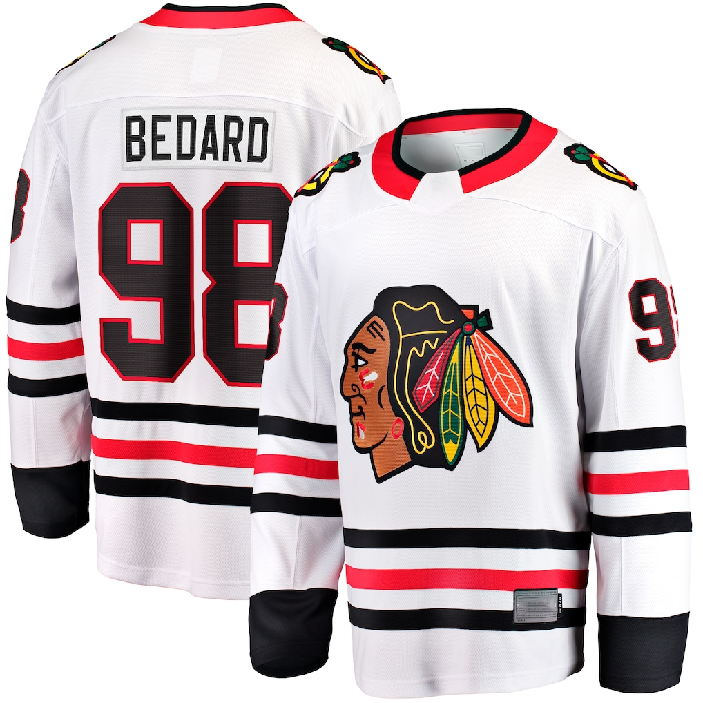 Tlead C.Blackhawks #98 Connor Bedard White Away Breakaway Player Jerseys