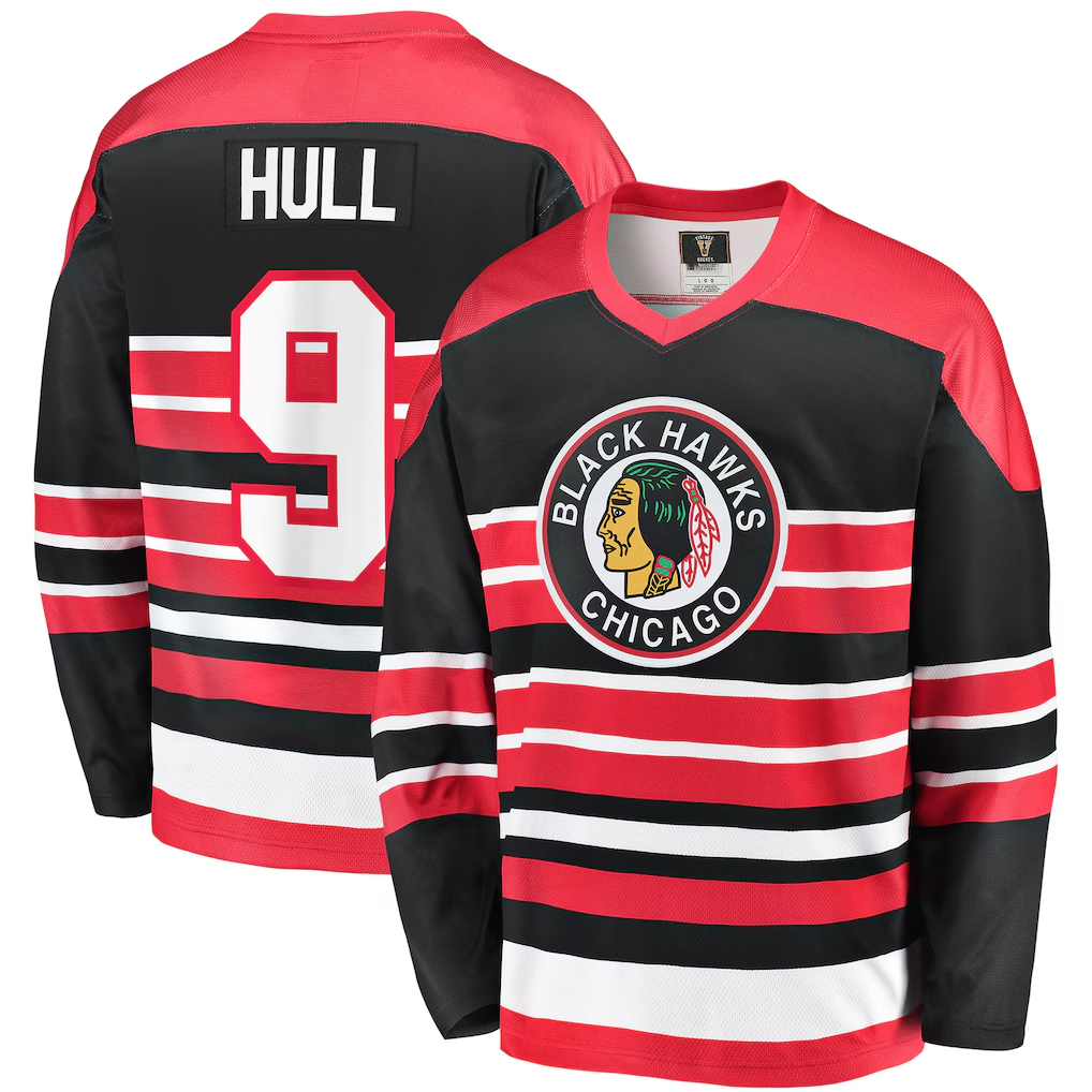 Tlead C.Blackhawks #9 Bobby Hull Red Premier Breakaway Retired Player Jerseys