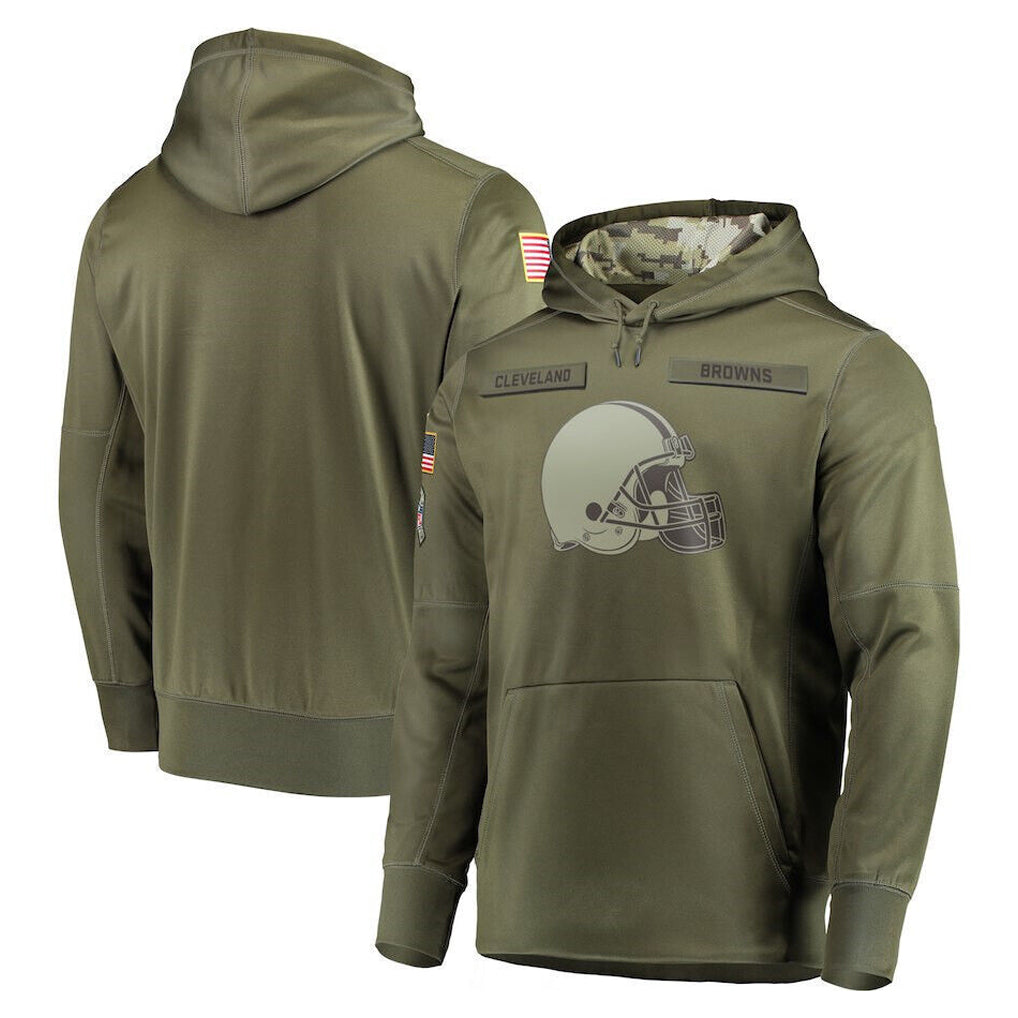 Tlead C.Browns Olive Salute to Service Pullover Hoodies Home Game Blank Player Stitched Jerseys