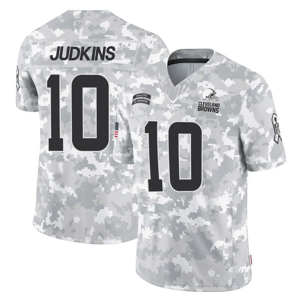 Tlead C.Browns #10 Quinshon Judkins Player Arctic Camo Salute to Service Limited Home Game Stitched Jerseys