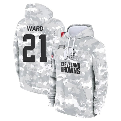 Tlead C.Browns #21 Denzel Ward Player Arctic Camo Salute to Service Hoodies Limited Game Stitched Jerseys