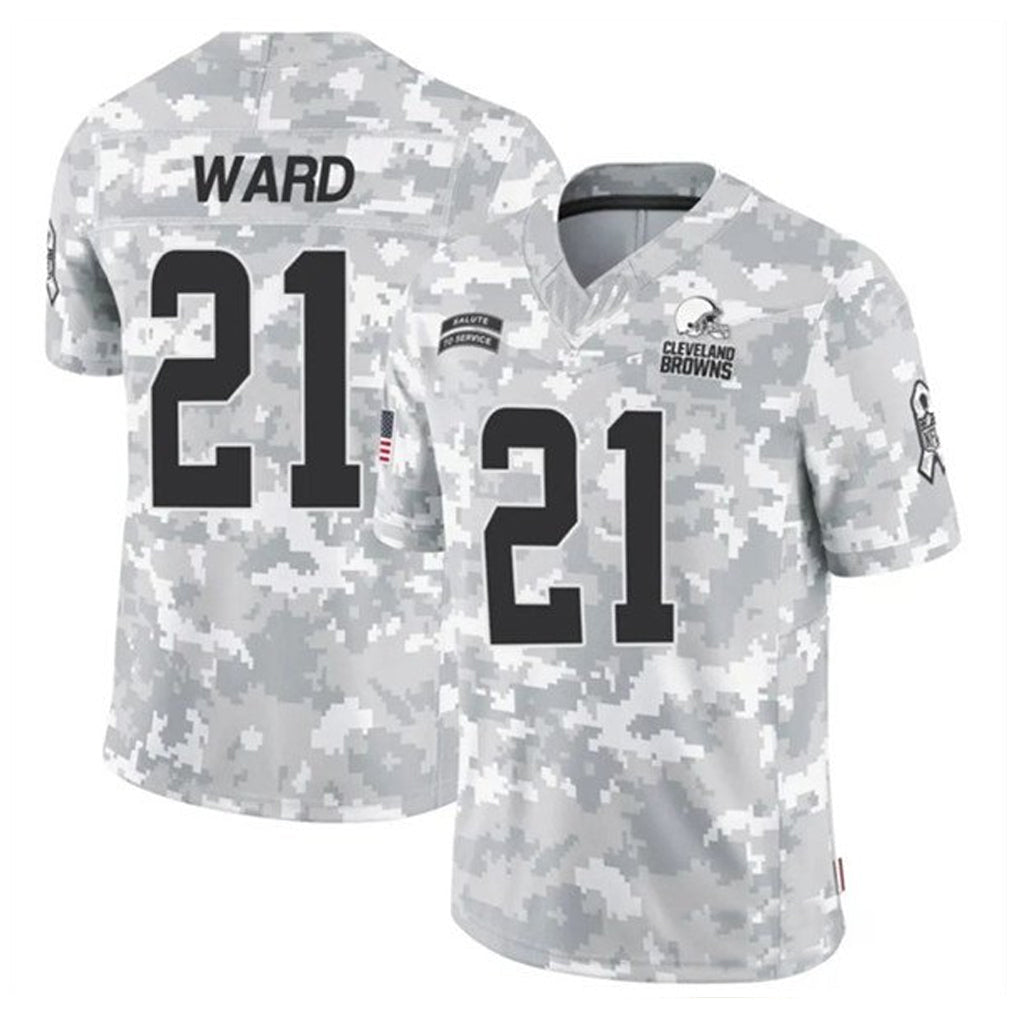 Tlead C.Browns #21 Denzel Ward Player Arctic Camo Salute to Service Limited Football Jerseys