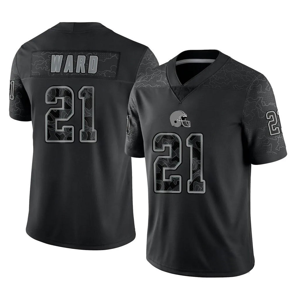 Tlead C.Browns #21 Denzel Ward Player Black RFLCTV Limited Football Jerseys