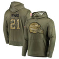 Tlead C.Browns #21 Denzel Ward Player Olive Salute to Service Pullover Hoodies Home Game Stitched Jerseys