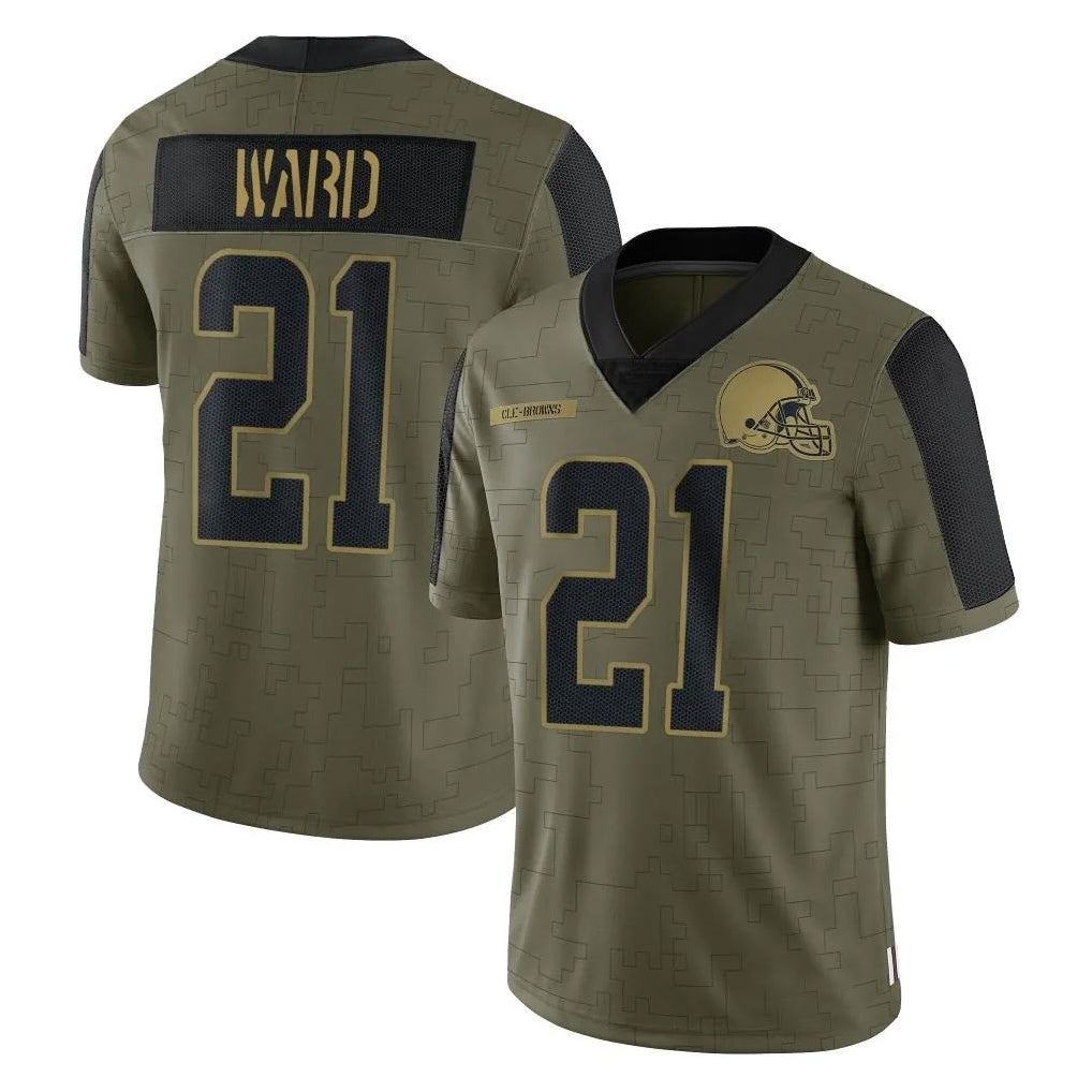 Tlead C.Browns #21 Denzel Ward Player Salute To Service Limited Olive Football Jerseys