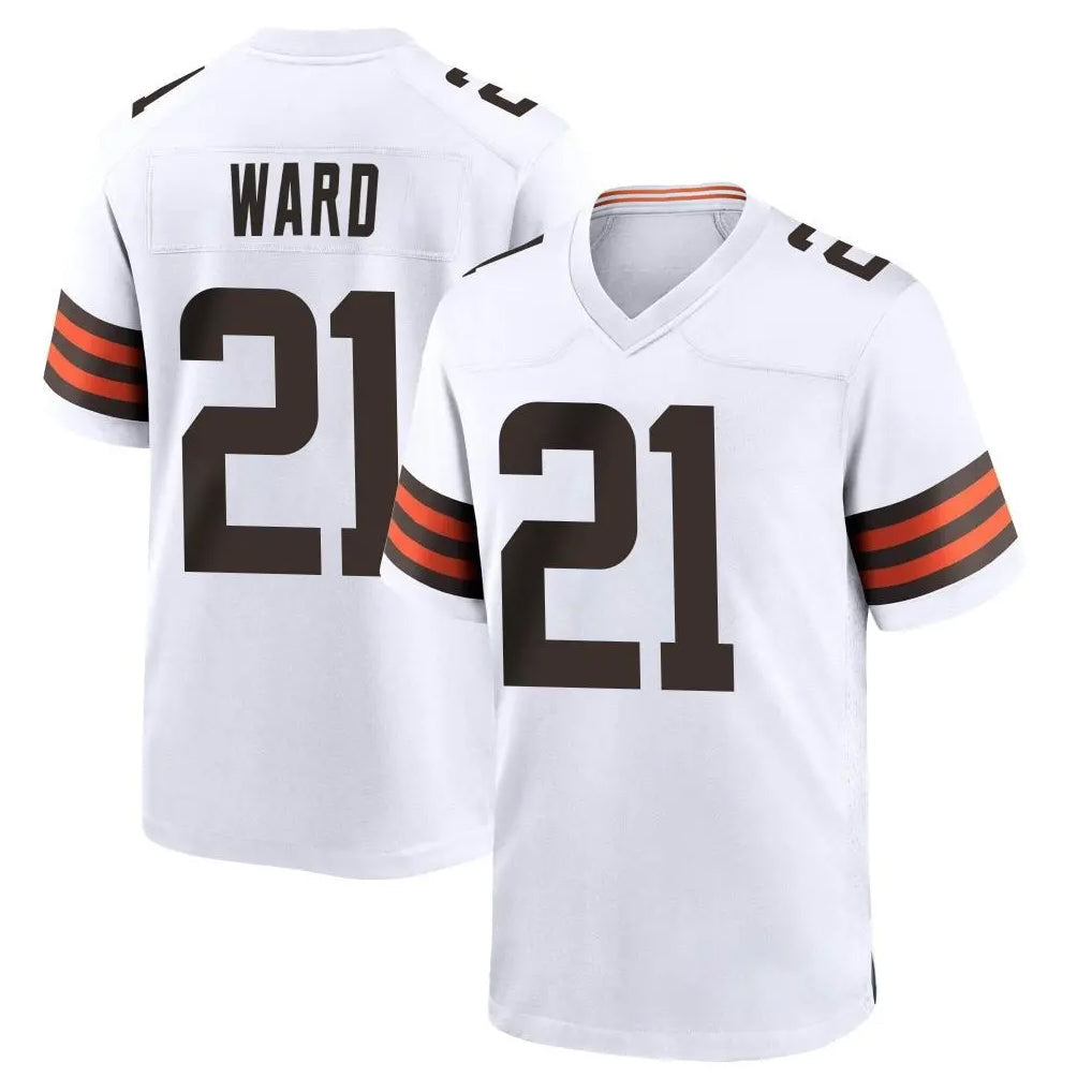 Tlead C.Browns #21 Denzel Ward Player White Home Game Stitched Jerseys