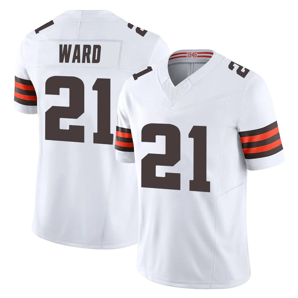 Tlead C.Browns #21 Denzel Ward Player White Vapor F.U.S.E. Limited Home Game Stitched Jerseys