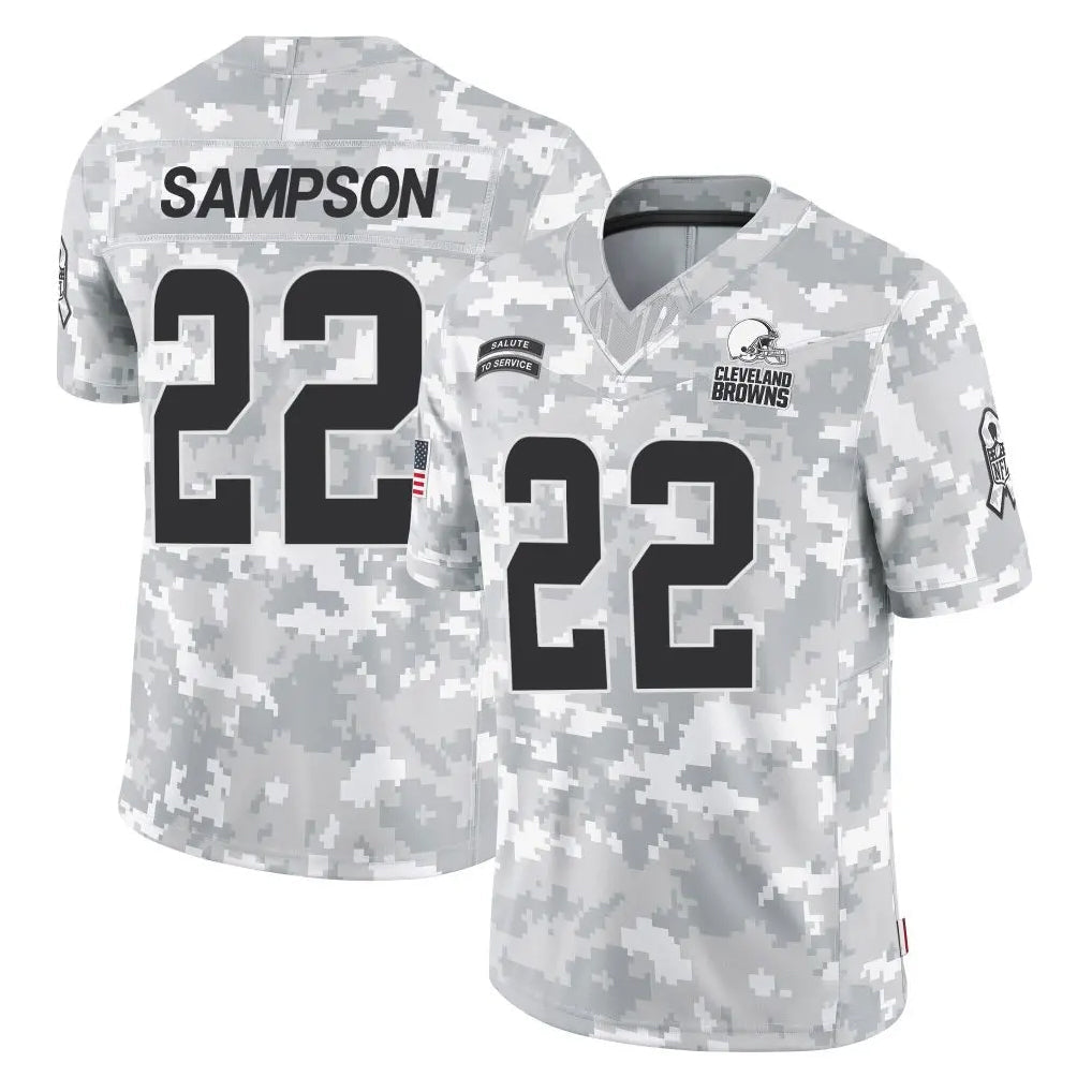 Tlead C.Browns #22 Dylan Sampson Player Arctic Camo Salute to Service Limited Home Game Stitched Jerseys