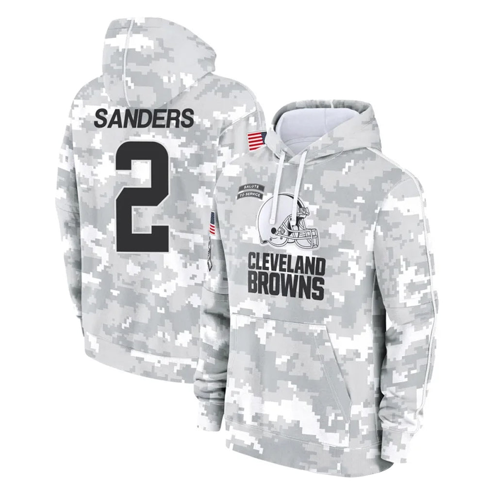 Tlead C.Browns #2 Shedeur Sanders Player Arctic Camo Salute to Service Hoodies Limited Game Stitched Jerseys