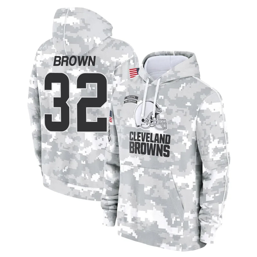 Tlead C.Browns #32 Jim Brown Player Arctic Camo Salute to Service Hoodies Limited Game Stitched Jerseys