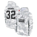 Tlead C.Browns #32 Jim Brown Player Arctic Camo Salute to Service Hoodies Limited Game Stitched Jerseys